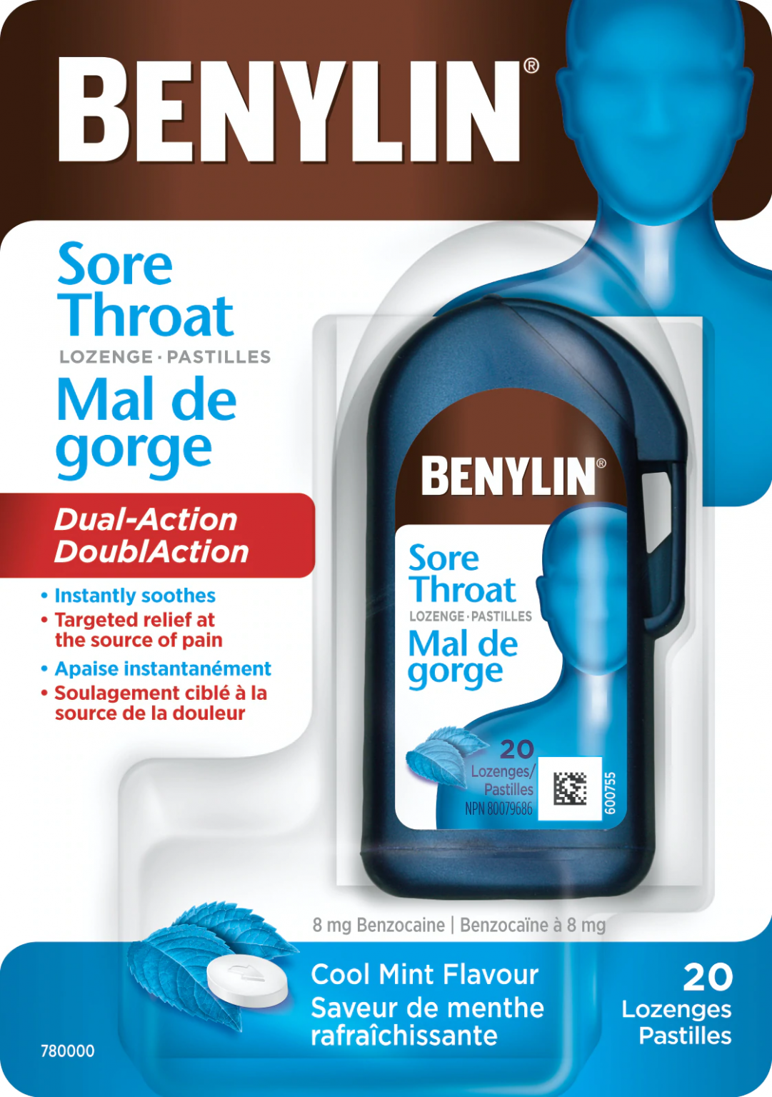 Benylin Sore Throat Cool Mint Flavour 8mg Benzocaine Lozenges 20ct ...