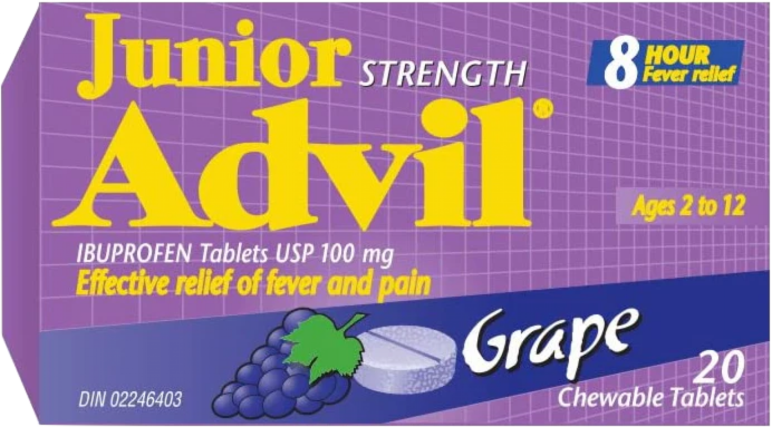 Advil Junior Strength Grape Ibuprofen Tablets USP 100mg Chewable